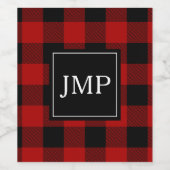 Modern Red Buffalo Plaid Persoonlijk Initiaal Wijn Etiket (Enkel label)