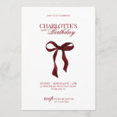 Modern Red Burgundy Bow Birthday Invitation (Devant)