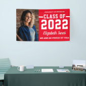 Modern Red Burgundy Class of 2022 Photo Afstuderen Spandoek (Beurs)