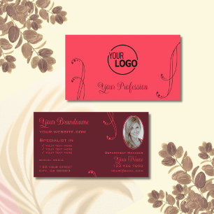 Modern Red Burgundy met Logo en foto Visitekaartje