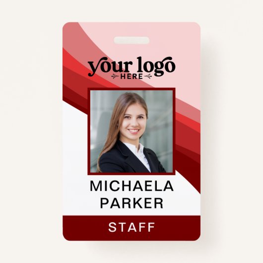 Modern Red Business Logo Employee Photo ID Badge (Devant)