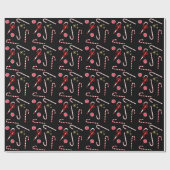 Modern Red Candy Cane Festive Kerstmis Black Cadeaupapier (Vlak)