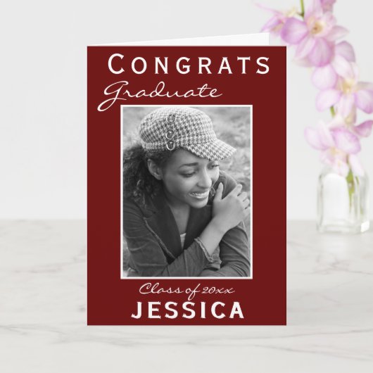 Modern Red Congrats Afstuderen Afstuderen-fotokaar Kaart (Orchidee)