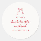 Modern Red Coquette Bow Bachelorette Weekend Ronde Sticker (Voorkant)