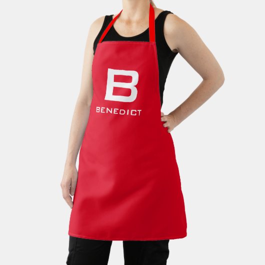 Modern red custom name monogram keuken and bbq schort (Insitu)