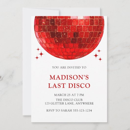 Modern Red Disco Ball Last Disco Bridal Shower Kaart (Voorkant)