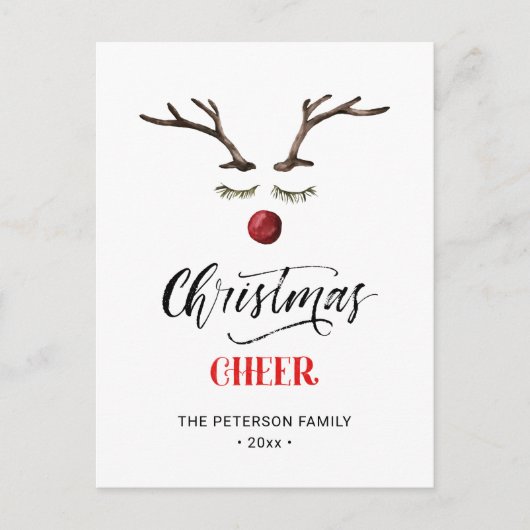 Modern Red Elegant Script Kerstman Reindester Briefkaart (Voorkant)