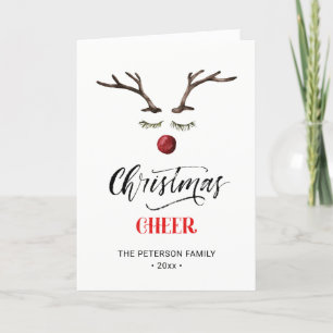 Modern Red Elegant Script Kerstman Reindester Feestdagen Kaart