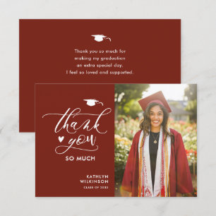 Modern Red Elegant Script Photo Simple Afstuderen Bedankkaart