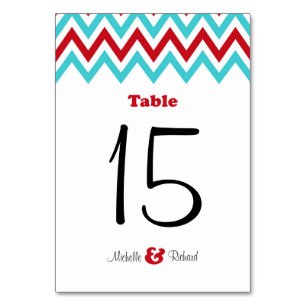 Modern Red en Aqua Chevron & Lovebird Wedding Kaart