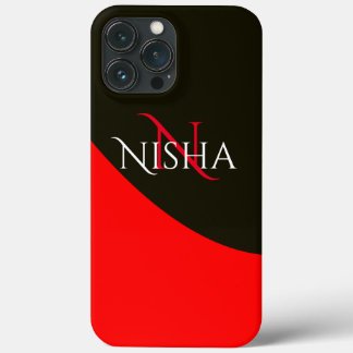 Modern Red en Black Abstract Monogram iPhone 13 Pro Max Hoesje