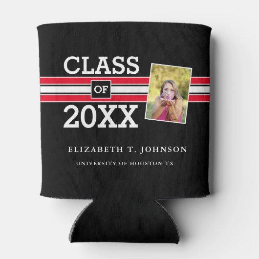 Modern Red en Black Photo Afstuderen Blikjeskoeler (Achterkant)