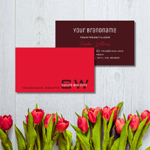 Modern Red en Burgundy Chic met Monogram Simple Visitekaartje