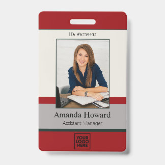 Modern Red en Grey Employee Foto ID Company Badge