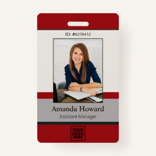 Modern Red en Grey Employee Foto ID Company Badge