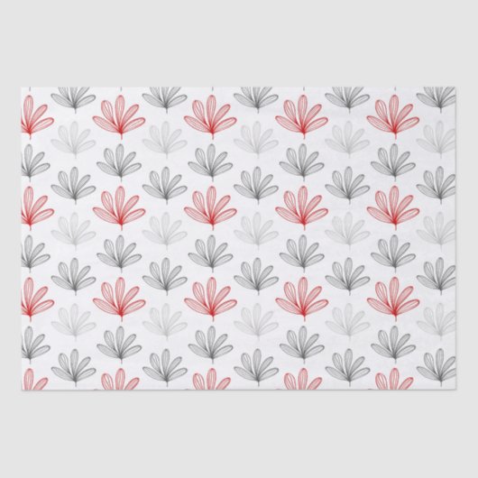 Modern Red en Grey Floral Pattern Tissuepapier (Voorkant)
