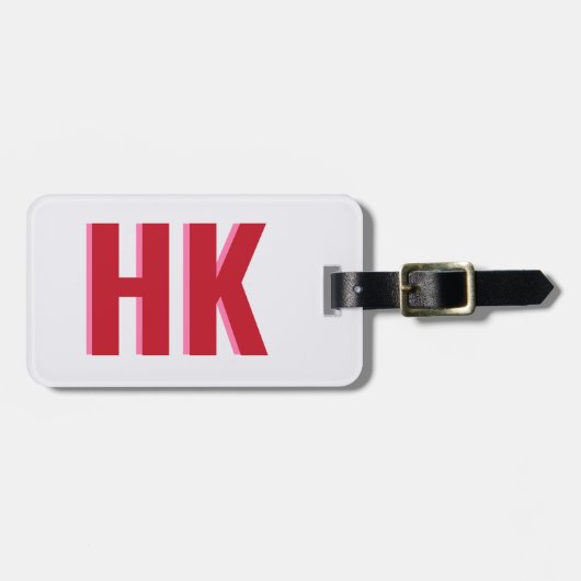 Modern Red en Pink Shadow Monogram Reisfeest Bagagelabel (Voorkant horizontaal)