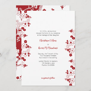 Modern Red en White Cherry Blossom Wedding Kaart