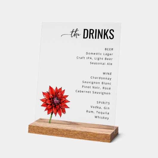 Modern Red Floral Beverage Menu (Angle)