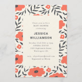 Modern Red Floral Cute Boho Baby Shower Kaart (Voorkant)