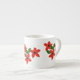 Modern Red Floral Design on White Espresso Kop