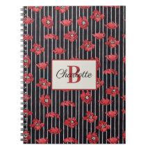 Modern Red Floral Monogram Spiral Foto Notitieboek