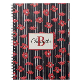 Modern Red Floral Monogram Spiral Foto Notitieboek