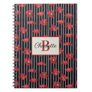 Modern Red Floral Monogram Spiral Foto Notitieboek