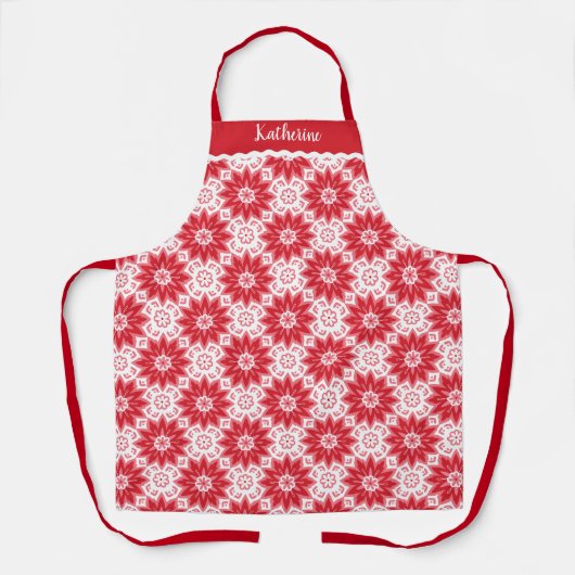Modern Red Floral Patten Baking Schort (Voorkant)