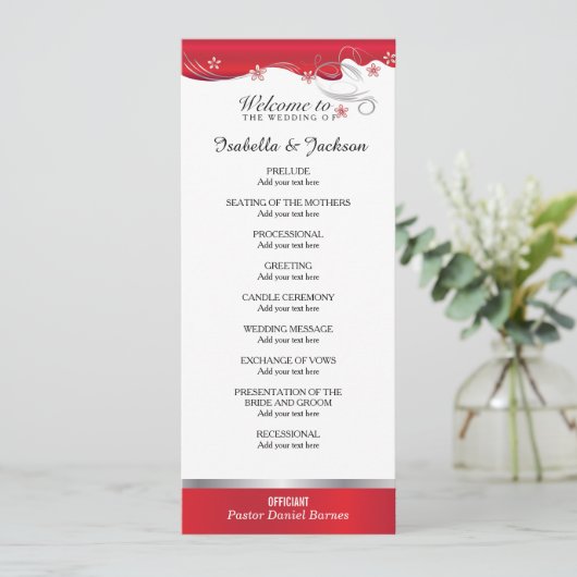 Modern Red Floral Wedding Programme Programma (Staand voorkant)