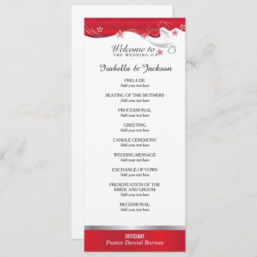 Modern Red Floral Wedding Programme Programma (Voorkant / Achterkant)