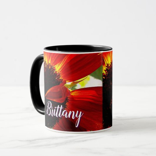 Modern Red Gerber Daisy Flower Script Mok (Voorkant links)