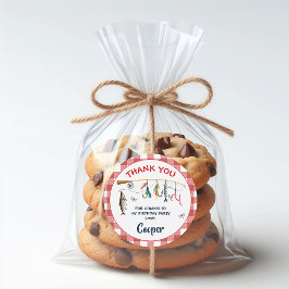 Modern Red Gingham Fishing Birthday Ronde Sticker