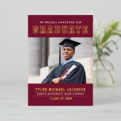 Modern Red Gold Afstuderen fotograaf Folie Uitnodiging (Staand Voorkant)