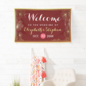 Modern Red Gold Floral Lijst Weddenschap Welkom Spandoek (Insitu)