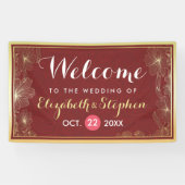 Modern Red Gold Floral Lijst Weddenschap Welkom Spandoek (Horizontaal)
