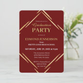 Modern Red Gold Geometric Graduation Party Kaart (Staand voorkant)
