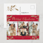 Modern Red Gold Leaves Foto Collage Kerstmis Briefkaart (Voorkant / Achterkant)