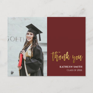 Modern Red Gold Script Photo Afstuderen Hartelijk Briefkaart