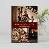 Modern Red Gold Script Prettige feestdagen foto (Staand Voorkant)