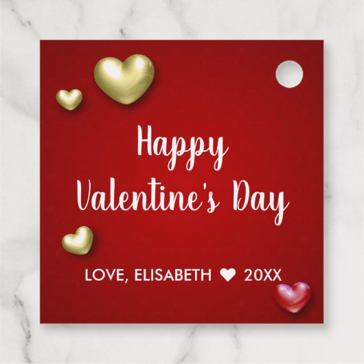 Modern Red Gold Valentijnsdag Hearts Bedankjes Labels (Achterkant)