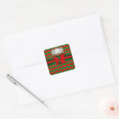 Modern Red Green Chevron Zig-Zag met kerst Vierkante Sticker (Envelop)