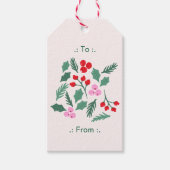 Modern Red & Green Christmas Floral Pattern Cadeaulabel (Voorkant)
