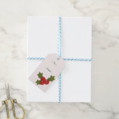 Modern Red & Green Christmas Floral Pattern Cadeaulabel (Met Touw)