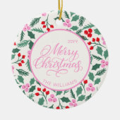 Modern Red & Green Christmas Floral Pattern Keramisch Ornament (Voorkant)