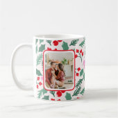 Modern Red & Green Christmas Floral Pattern Koffiemok (Links)