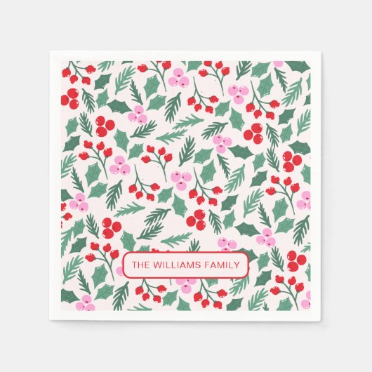Modern Red & Green Christmas Floral Pattern Servet (Voorkant)