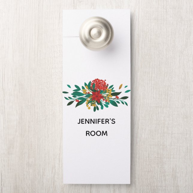 Modern Red Green & Gold KerstFloral (Op knop)