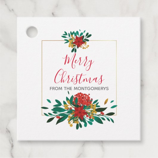 Modern Red Green & Gold KerstFloral Bedankjes Labels (Voorkant)