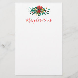 Modern Red Green & Gold KerstFloral Briefpapier